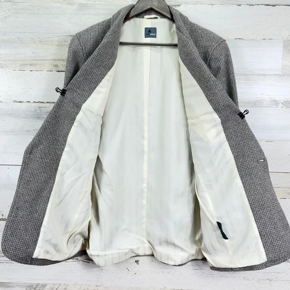 Lizwear Womens Soft Tweed Blazer Jacket‎ Gray Wool Mohair Blend Textured Size 12